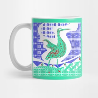 egret bird in talavera nest in mexican pattern art ecopop in blue jade Mug